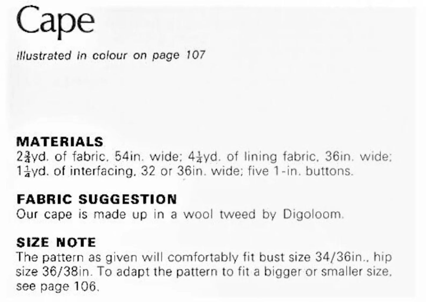 Vintage A-Line Cape Coat Sewing Pattern – 1970s Cloak Style (Digital Download )