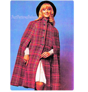 Vintage A-Line Cape Coat Sewing Pattern – 1970s Cloak Style (Digital Download )
